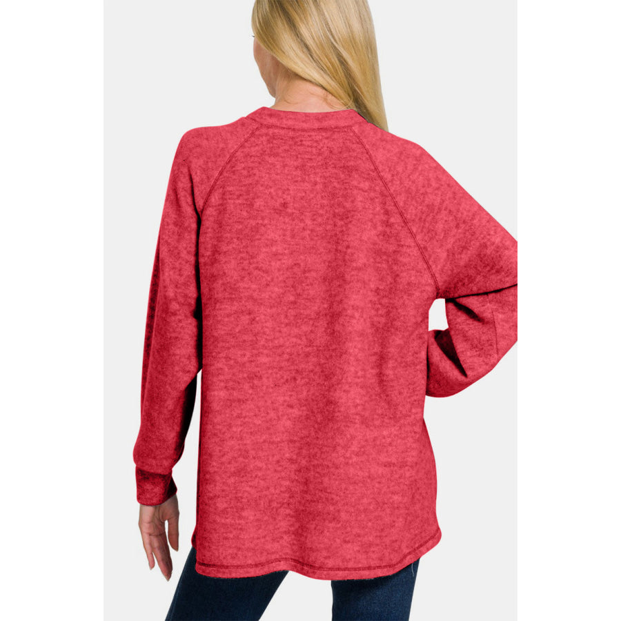 Zenana Full Size Brushed Melange Hacci High-Low Sweater Apparel and Accessories