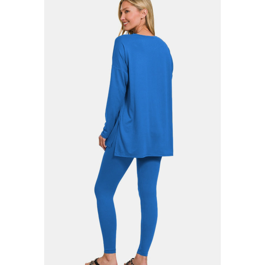 Zenana Full Size Brushed Microfiber Top and Leggings Lounge Set Classic Blue / S Apparel and Accessories