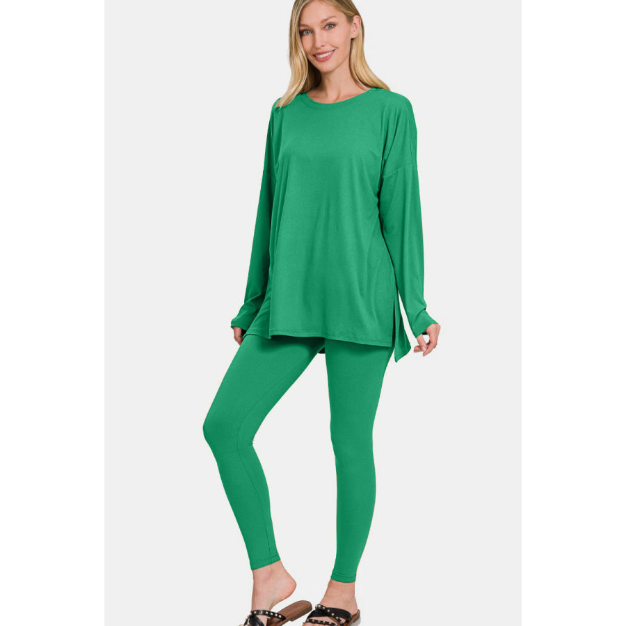 Zenana Full Size Brushed Microfiber Top and Leggings Lounge Set K Green / S Apparel and Accessories