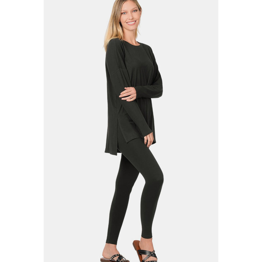 Zenana Full Size Brushed Microfiber Top and Leggings Lounge Set Black / S Apparel and Accessories