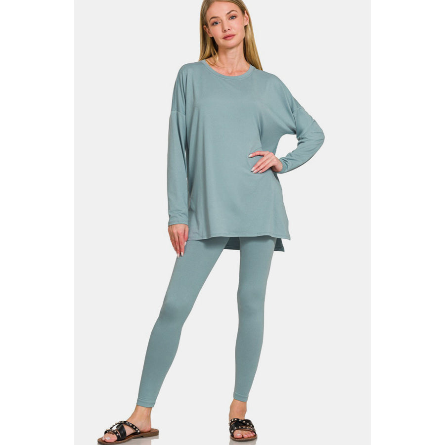 Zenana Full Size Brushed Microfiber Top and Leggings Lounge Set Blue Grey / S Apparel and Accessories