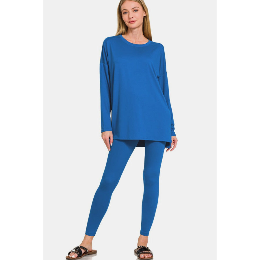 Zenana Full Size Brushed Microfiber Top and Leggings Lounge Set Classic Blue / S Apparel and Accessories