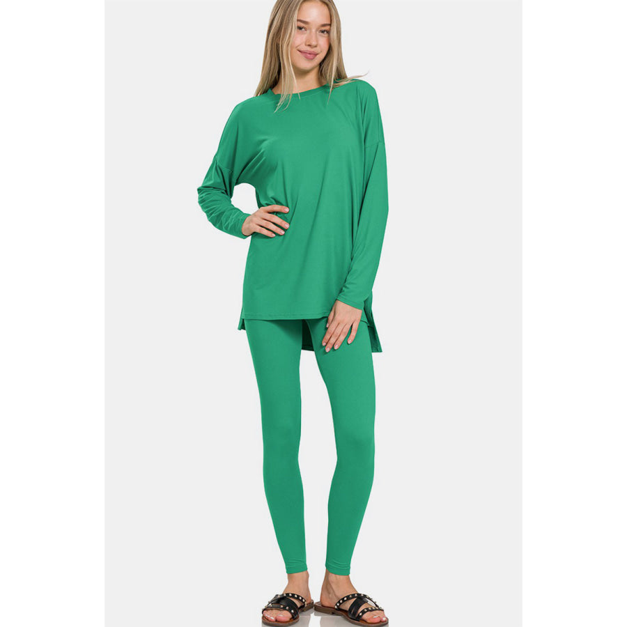 Zenana Full Size Brushed Microfiber Top and Leggings Lounge Set K Green / S Apparel and Accessories