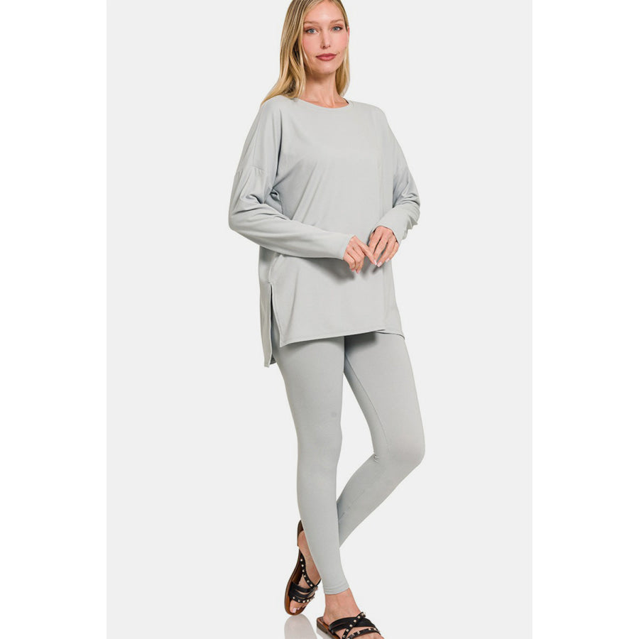 Zenana Full Size Brushed Microfiber Top and Leggings Lounge Set Lt Grey / S Apparel and Accessories