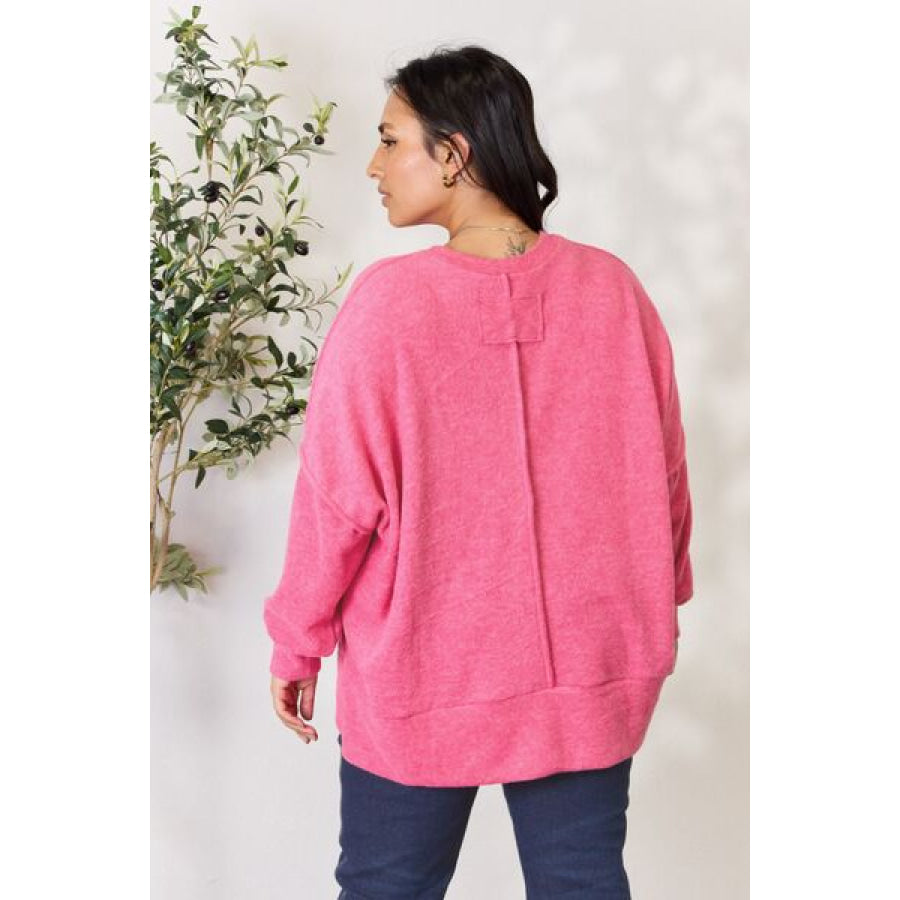 Zenana Full Size Center Seam Long Sleeve Sweatshirt Fuchsia / S Apparel and Accessories