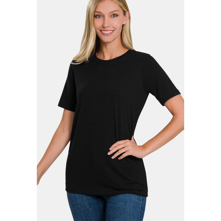 Zenana Full Size Crew Neck Short Sleeve T-Shirt Black / S Apparel and Accessories