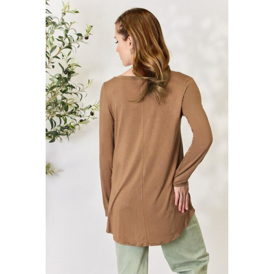 Zenana Full Size Long Sleeve V-Neck Top Deep Camel / S