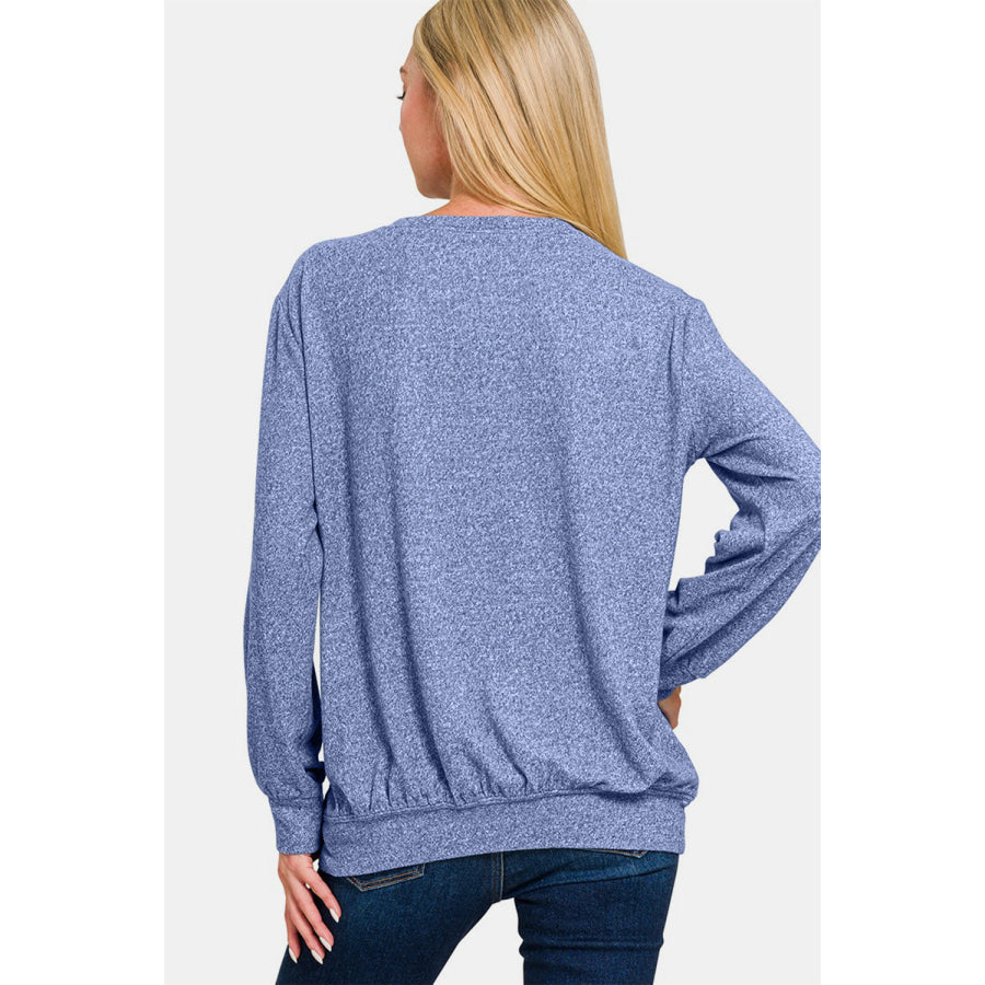 Zenana Full Size Melange Round Neck Top Apparel and Accessories