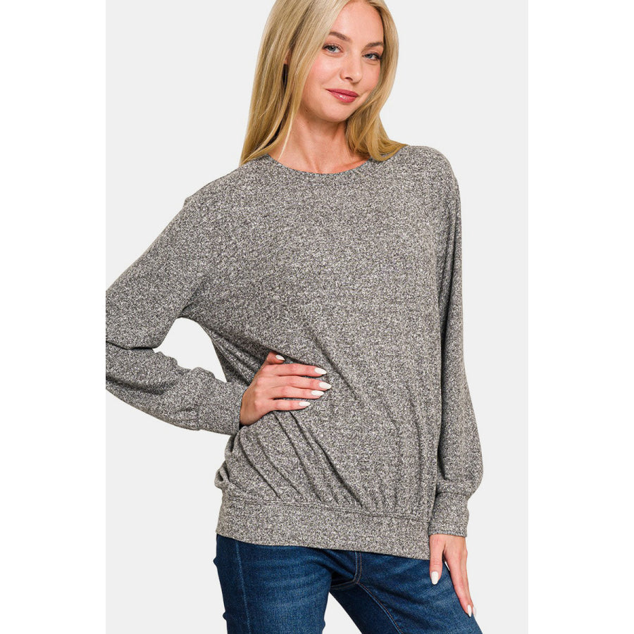 Zenana Full Size Melange Round Neck Top Apparel and Accessories