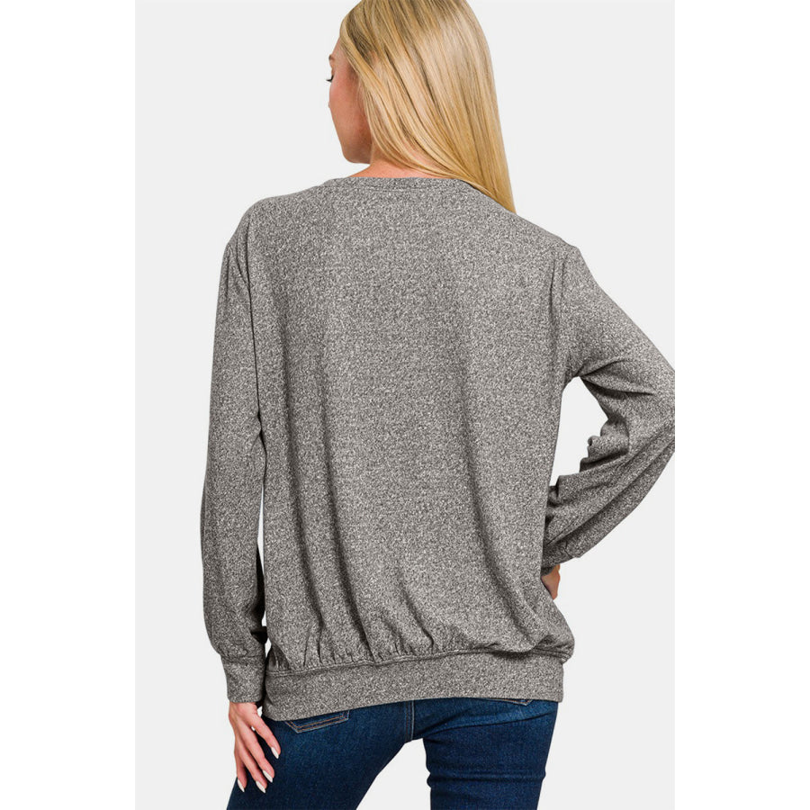 Zenana Full Size Melange Round Neck Top Apparel and Accessories