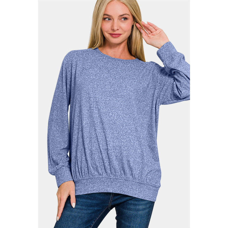 Zenana Full Size Melange Round Neck Top Apparel and Accessories