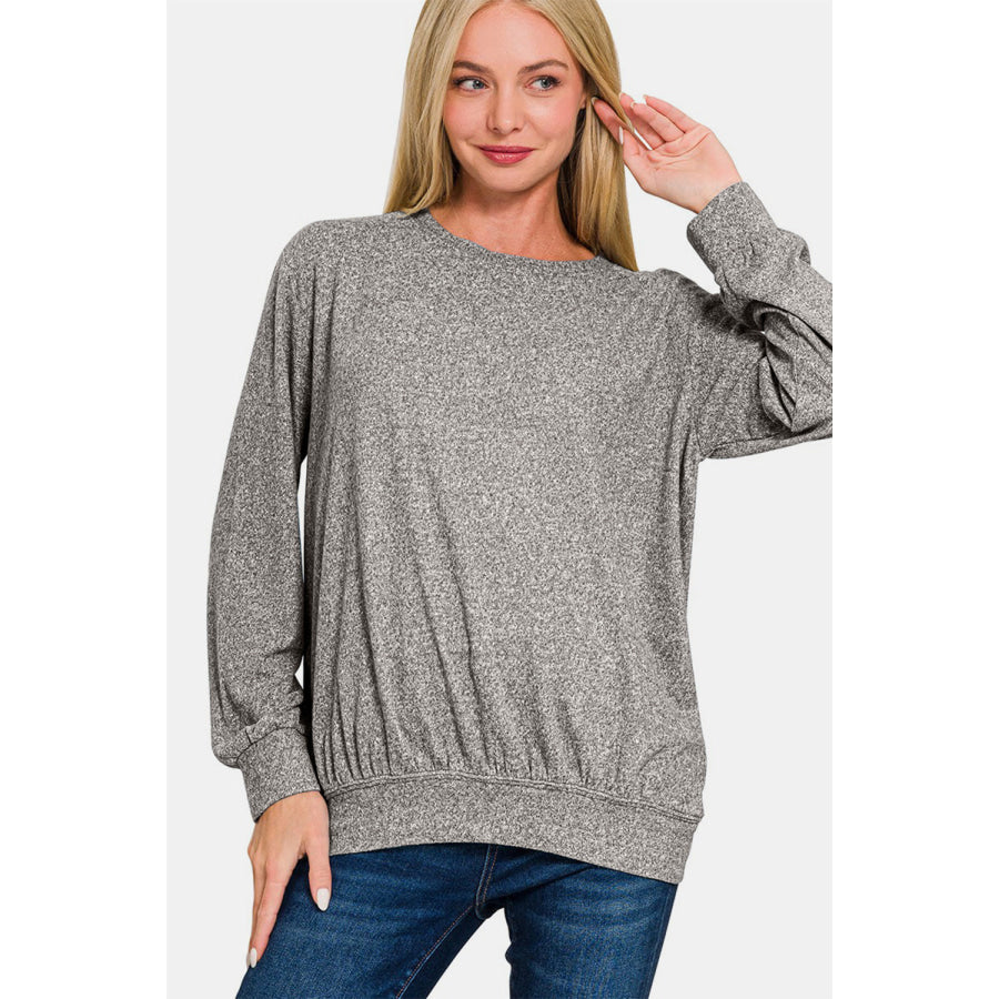 Zenana Full Size Melange Round Neck Top Black / S Apparel and Accessories