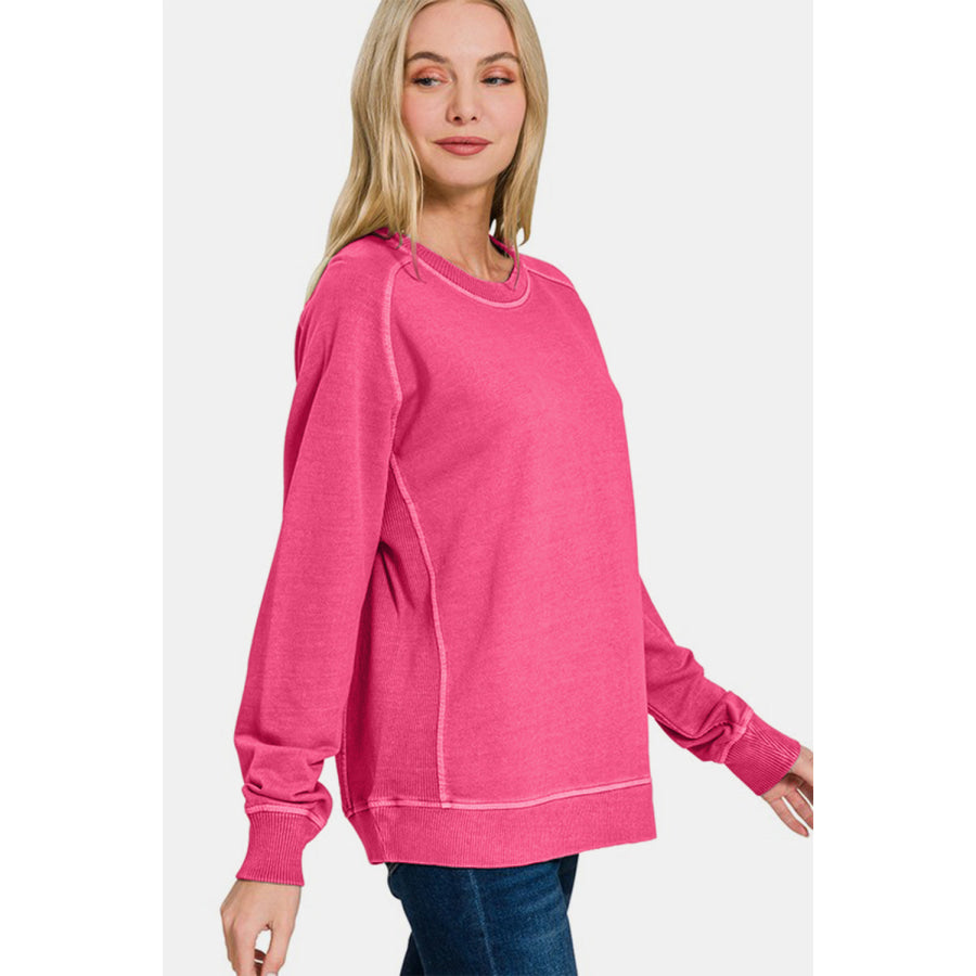 Zenana Full Size Pigment Dyed French Terry Sweatshirt Apparel and Accessories