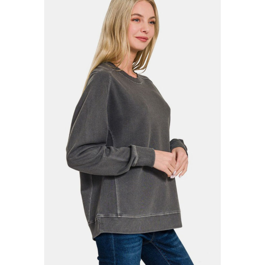 Zenana Full Size Pigment Dyed French Terry Sweatshirt Apparel and Accessories