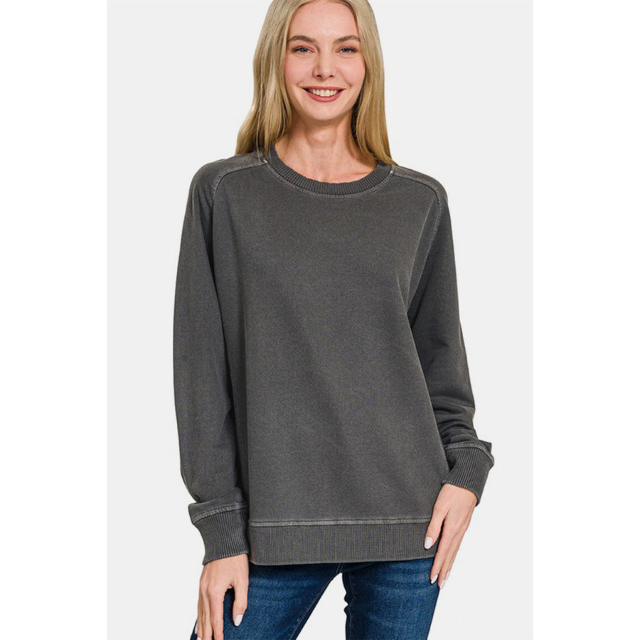 Zenana Full Size Pigment Dyed French Terry Sweatshirt Black / S Apparel and Accessories