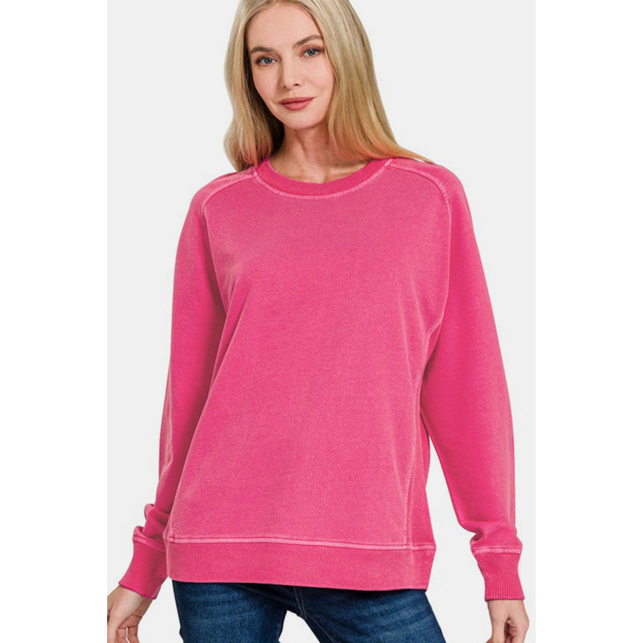 Zenana Full Size Pigment Dyed French Terry Sweatshirt Hot Pink / S Apparel and Accessories