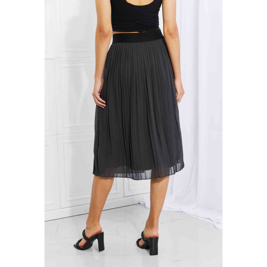 Zenana Full Size Romantic At Heart Pleated Chiffon Midi Skirt Dark Gray / S Apparel and Accessories