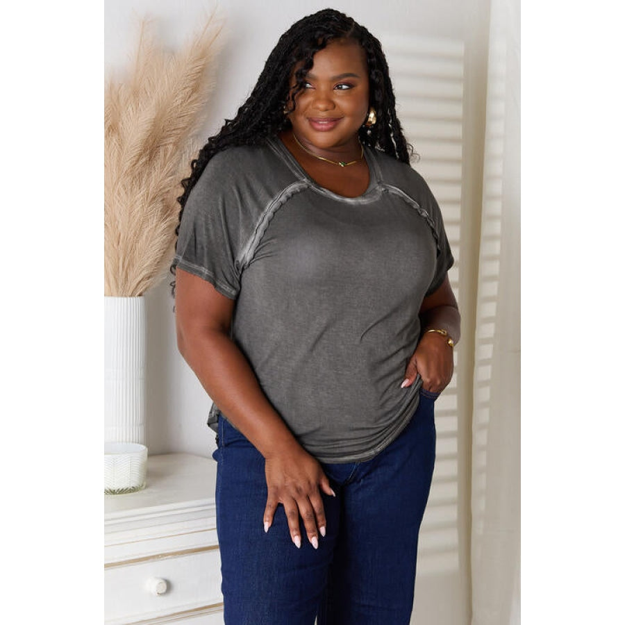 Zenana Full Size Round Neck Raglan Sleeve T-Shirt Charcoal / S Clothing