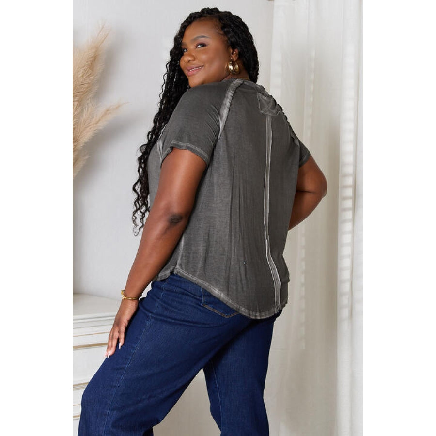 Zenana Full Size Round Neck Raglan Sleeve T-Shirt Charcoal / S Clothing