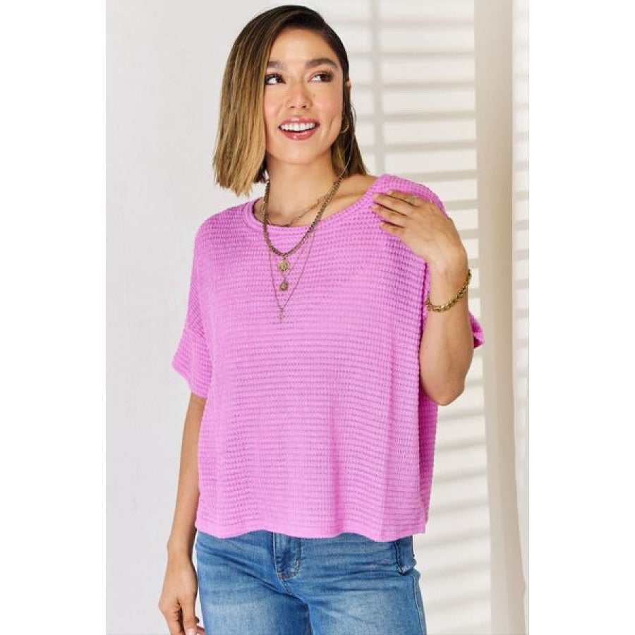 Zenana Full Size Round Neck Short Sleeve T - Shirt Bright Mauve / S Apparel and Accessories