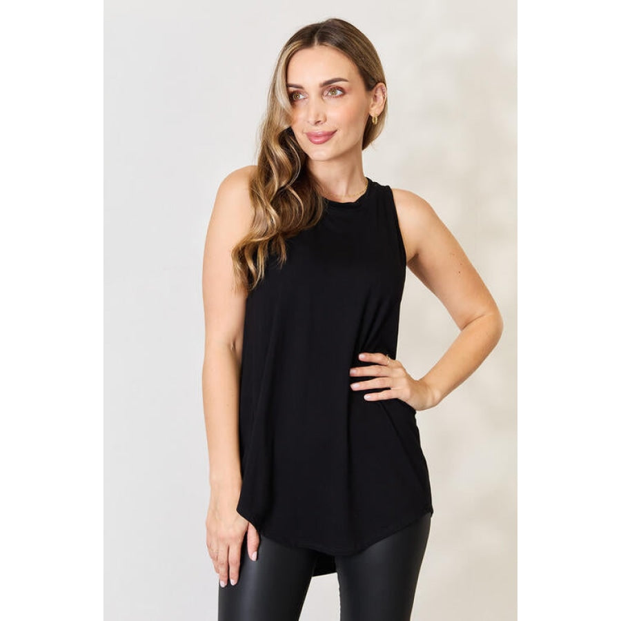 Zenana Full Size Round Neck Wide Strap Tank Black / S Apparel and Accessories