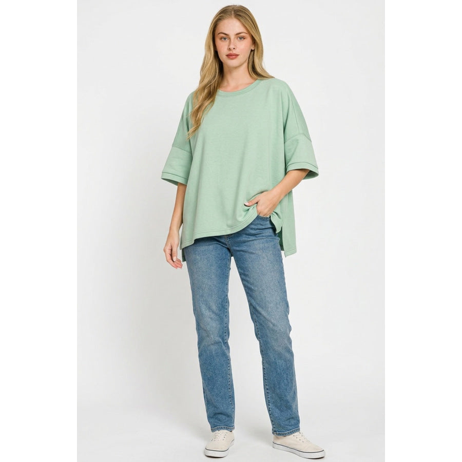 Zenana Full Size Scuba Round Neck Top With Side Slits Plus Size Apparel and Accessories