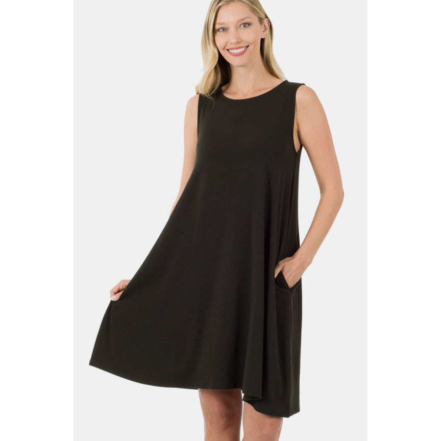 Zenana Full Size Sleeveless Flared Dress with Side Pockets Black / S Apparel and Accessories