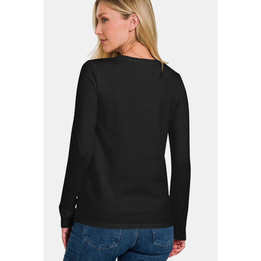 Zenana Full Size Solid Color Round Neck Long Sleeve T-Shirt Black / S Apparel and Accessories