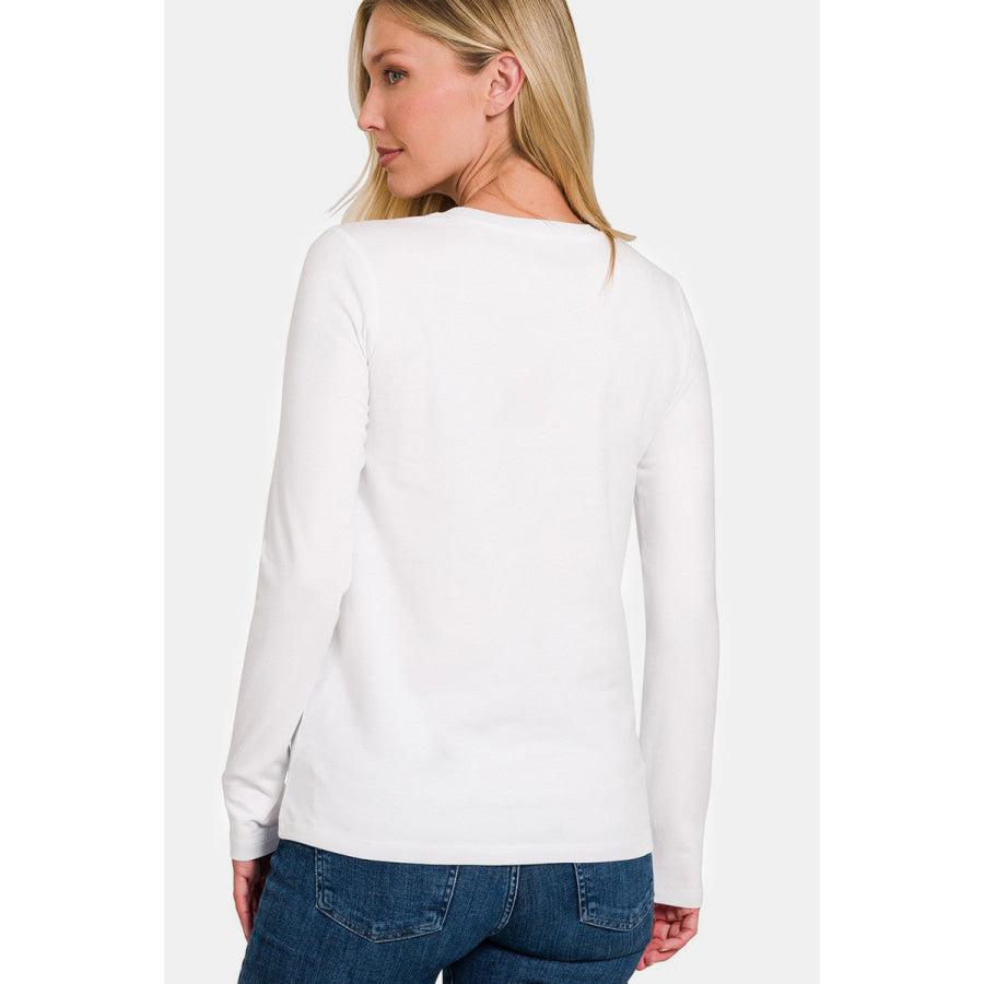 Zenana Full Size Solid Color Round Neck Long Sleeve T-Shirt White / S Apparel and Accessories