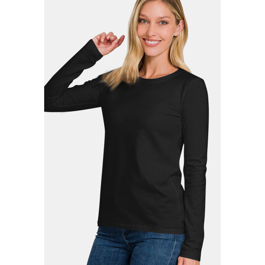 Zenana Full Size Solid Color Round Neck Long Sleeve T-Shirt Black / S Apparel and Accessories