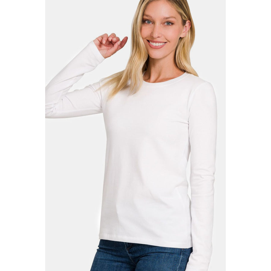 Zenana Full Size Solid Color Round Neck Long Sleeve T-Shirt White / S Apparel and Accessories