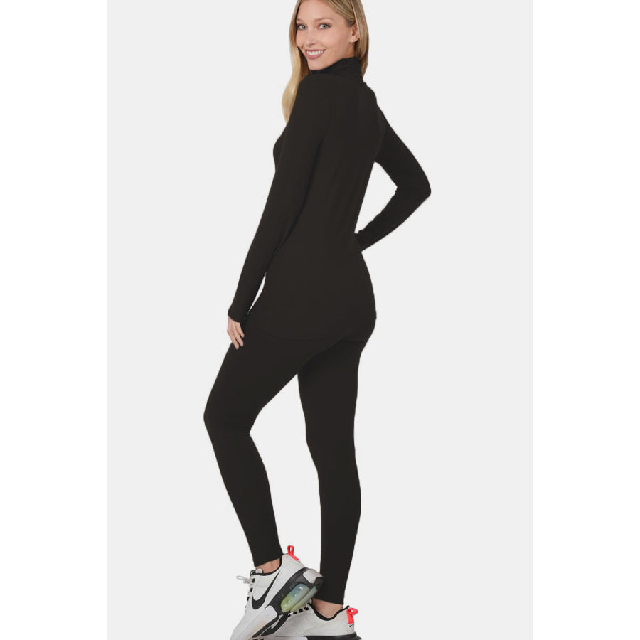 Zenana Full Size Turtleneck Top and Leggings Lounge Set Black / S Apparel and Accessories