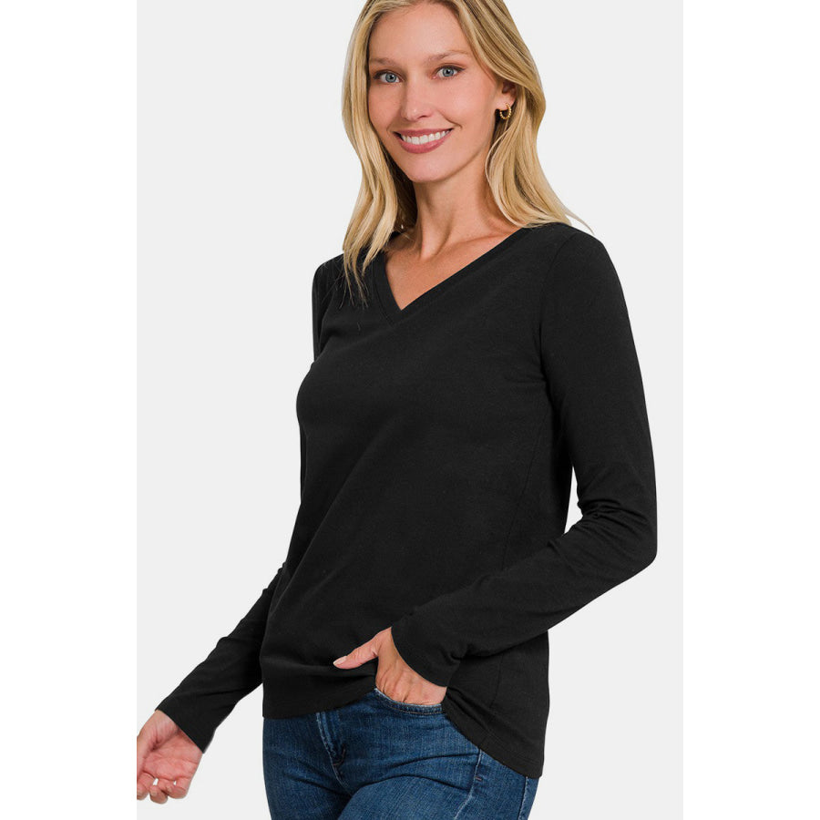 Zenana Full Size V-Neck Long Sleeve T-Shirt Apparel and Accessories