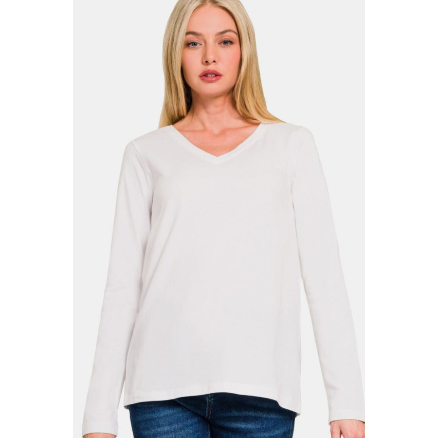 Zenana Full Size V-Neck Long Sleeve T-Shirt Apparel and Accessories