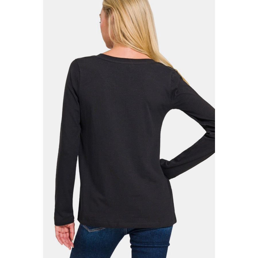 Zenana Full Size V-Neck Long Sleeve T-Shirt Apparel and Accessories