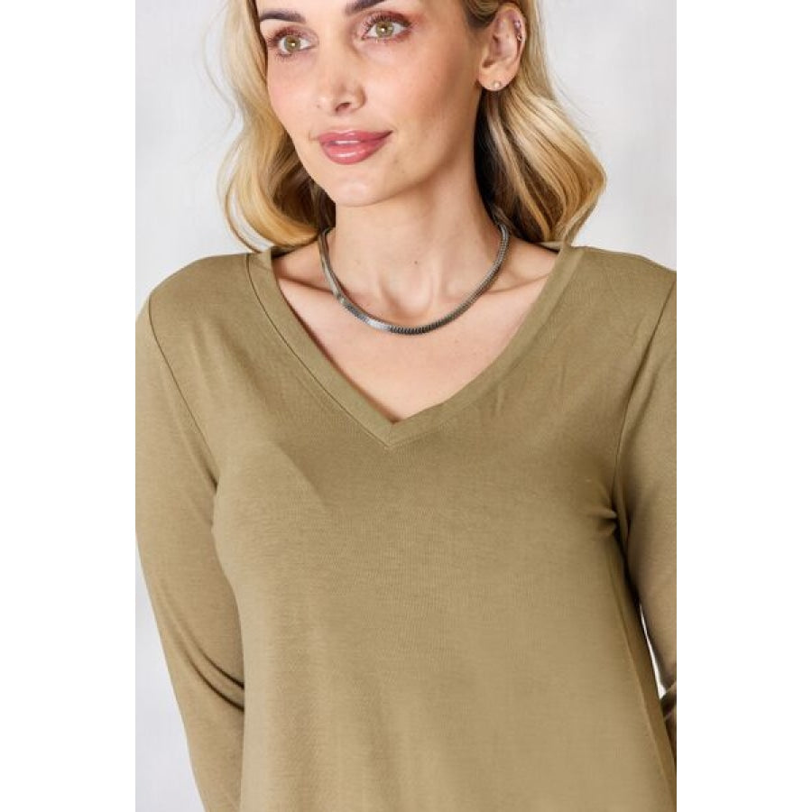 Zenana Full Size V-Neck Long Sleeve T-Shirt Clothing
