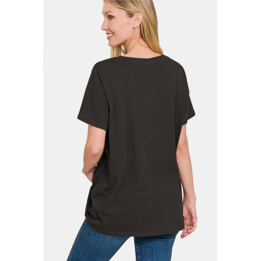 Zenana Full Size V - Neck Short Sleeve T - Shirt Black / S Apparel and Accessories