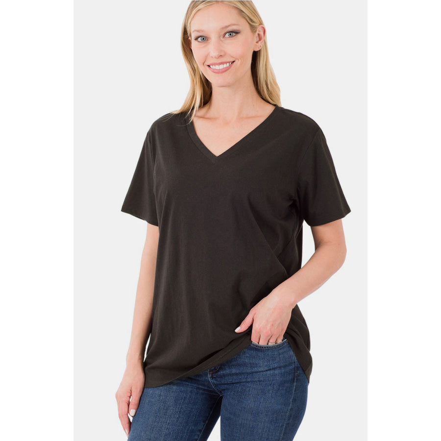 Zenana Full Size V - Neck Short Sleeve T - Shirt Black / S Apparel and Accessories