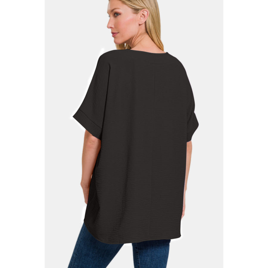 Zenana Full Size V - Neck Short Sleeve Top BLACK / S Apparel and Accessories