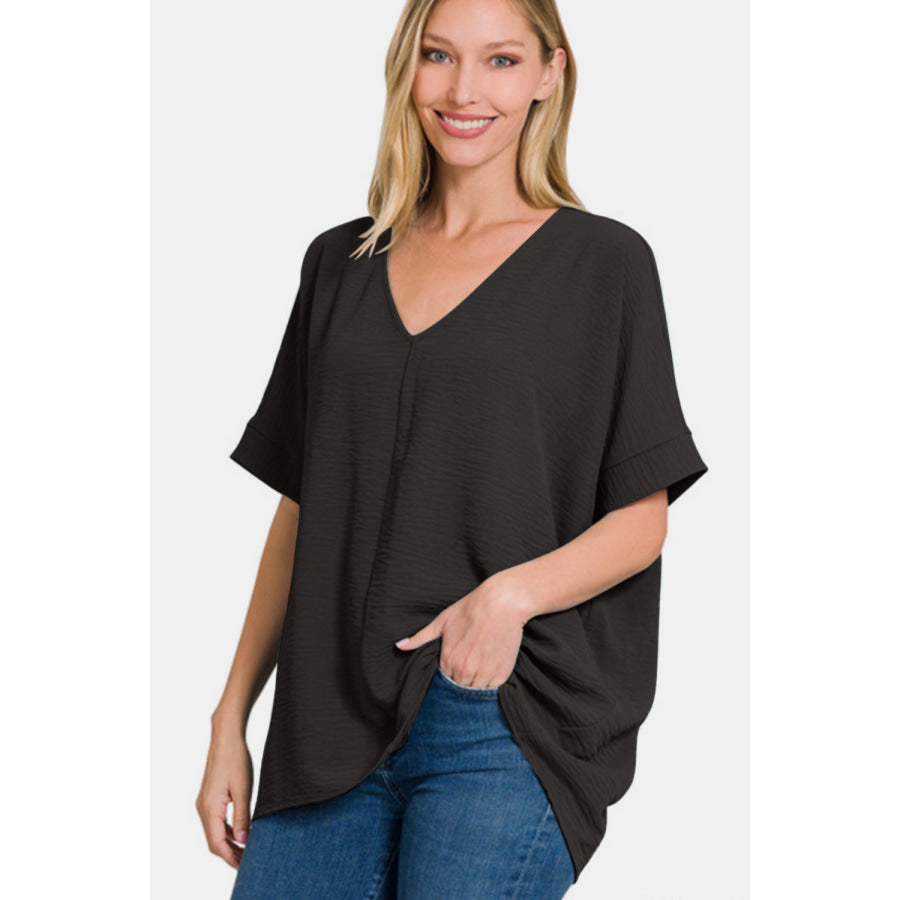 Zenana Full Size V - Neck Short Sleeve Top Apparel and Accessories