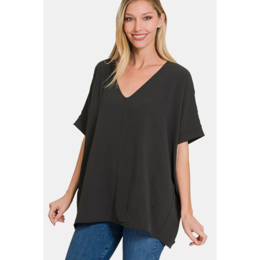 Zenana Full Size V - Neck Short Sleeve Top BLACK / S Apparel and Accessories