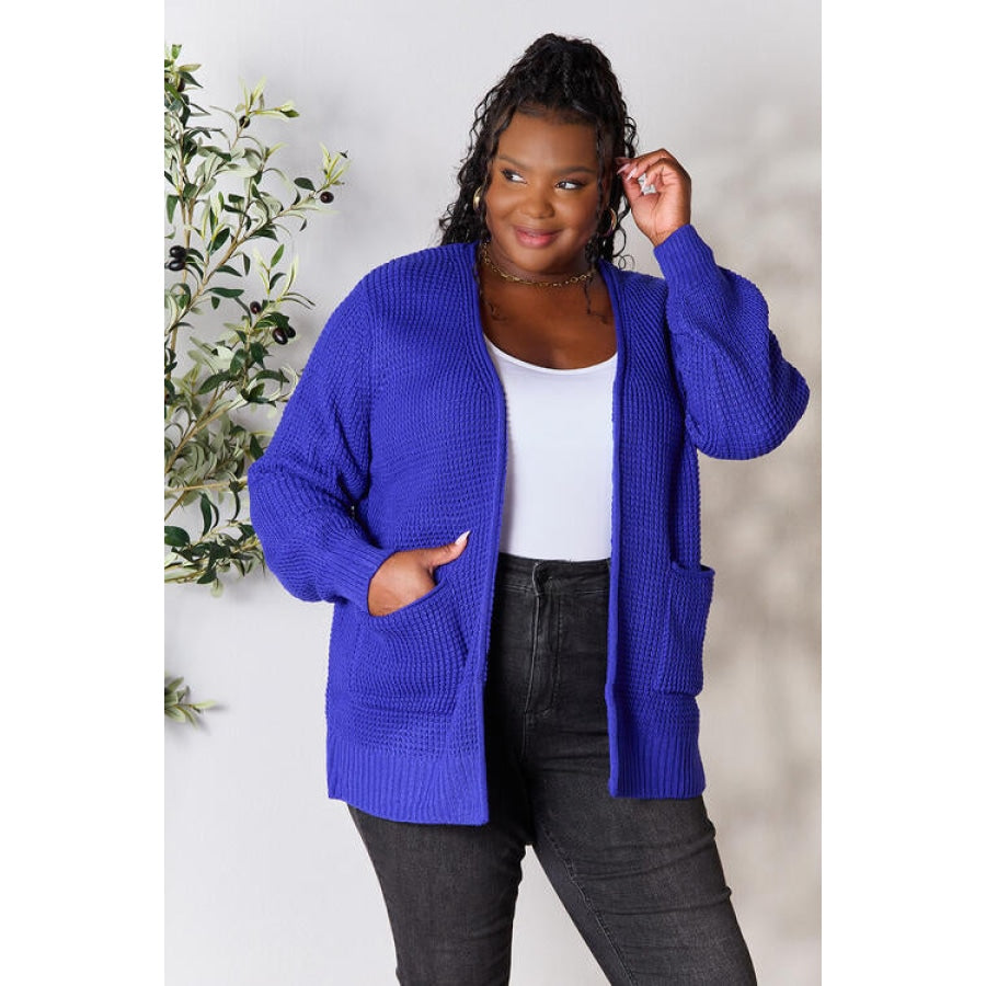 Zenana Full Size Waffle-Knit Open Front Cardigan Apparel and Accessories