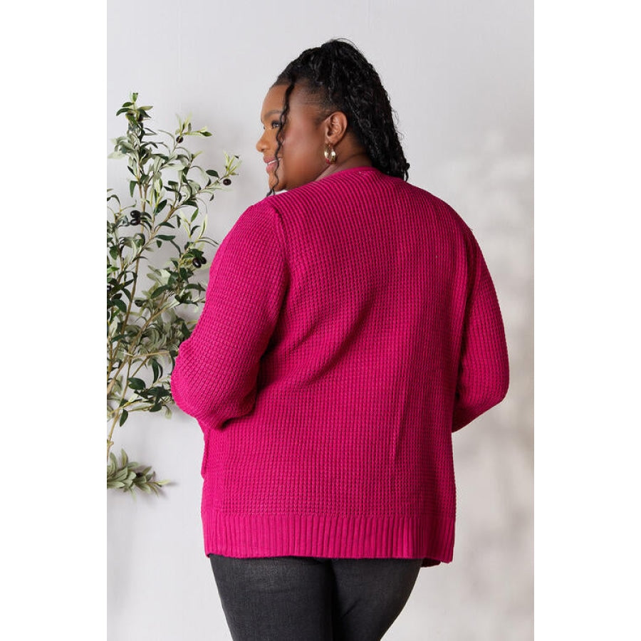 Zenana Full Size Waffle-Knit Open Front Cardigan Apparel and Accessories