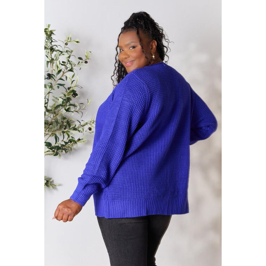 Zenana Full Size Waffle-Knit Open Front Cardigan Apparel and Accessories