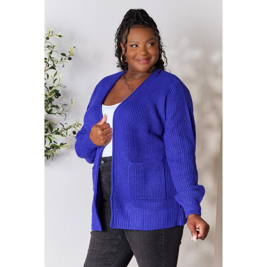 Zenana Full Size Waffle-Knit Open Front Cardigan Apparel and Accessories