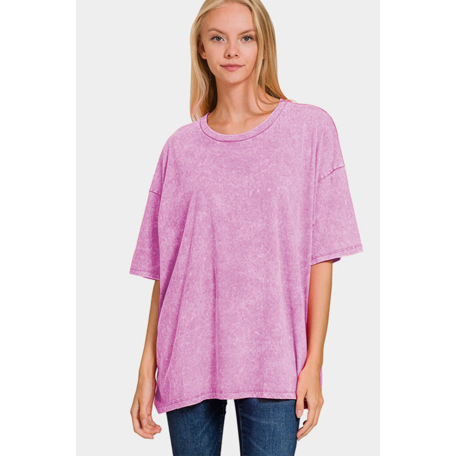 Zenana Full Size Washed Round Neck Drop Shoulder Oversized T-Shirt Apparel and Accessories