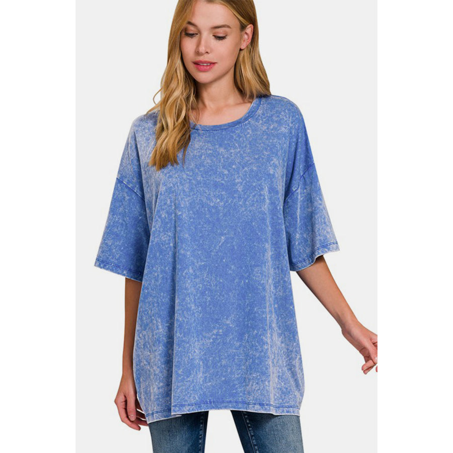 Zenana Full Size Washed Round Neck Drop Shoulder Oversized T-Shirt Apparel and Accessories