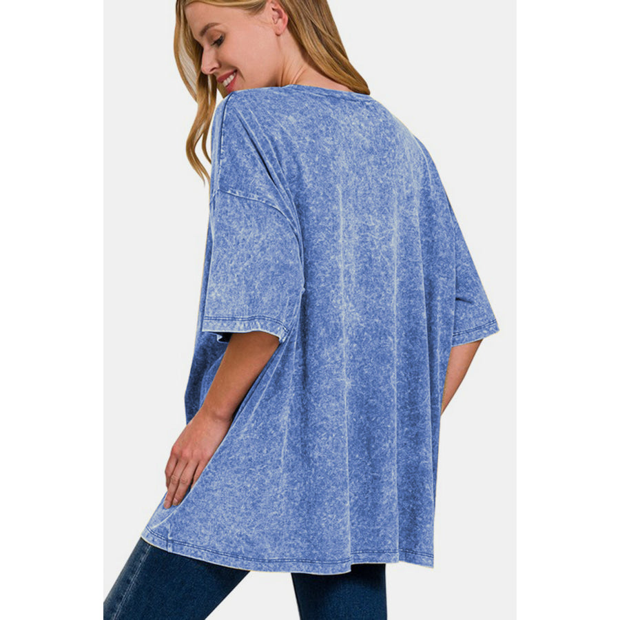 Zenana Full Size Washed Round Neck Drop Shoulder Oversized T-Shirt Apparel and Accessories