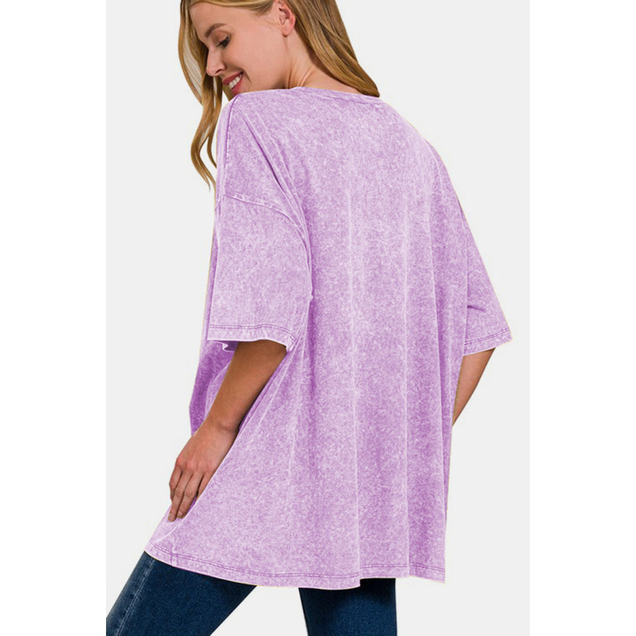 Zenana Full Size Washed Round Neck Drop Shoulder Oversized T-Shirt Apparel and Accessories