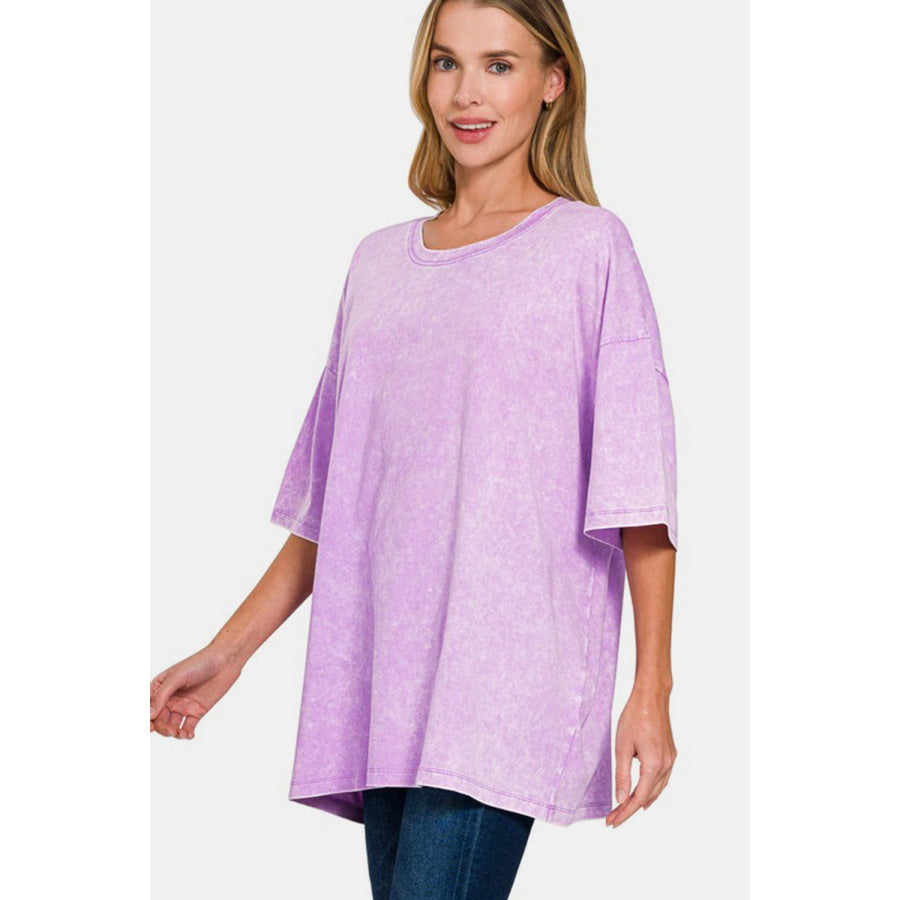 Zenana Full Size Washed Round Neck Drop Shoulder Oversized T-Shirt Apparel and Accessories